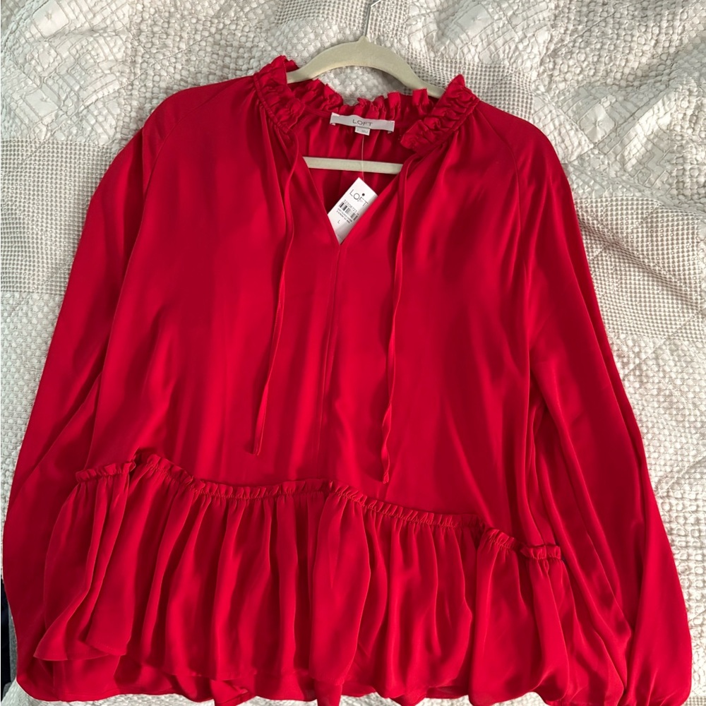 LOFT Red Peplum Top